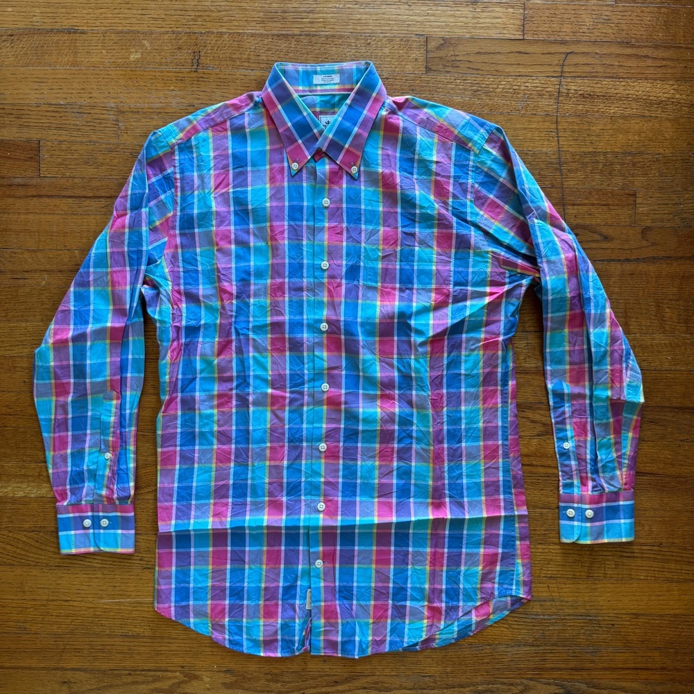 Peter Millar Mens Multi Color Plaid Button Down Shirt Long Sleeve Medium Cotton
